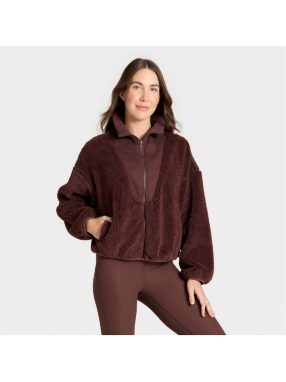 All in Mothin Women High Pile & Ribbed Mix Jacket Size Medium - Picture 4 of 9